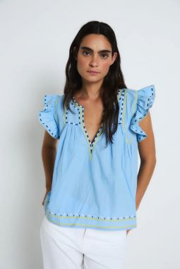 Blusa Aura Embroidery Azul